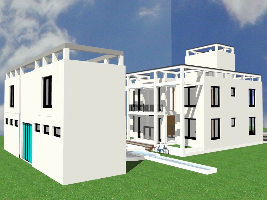Visualisierung der Villa mit weißer Fassade