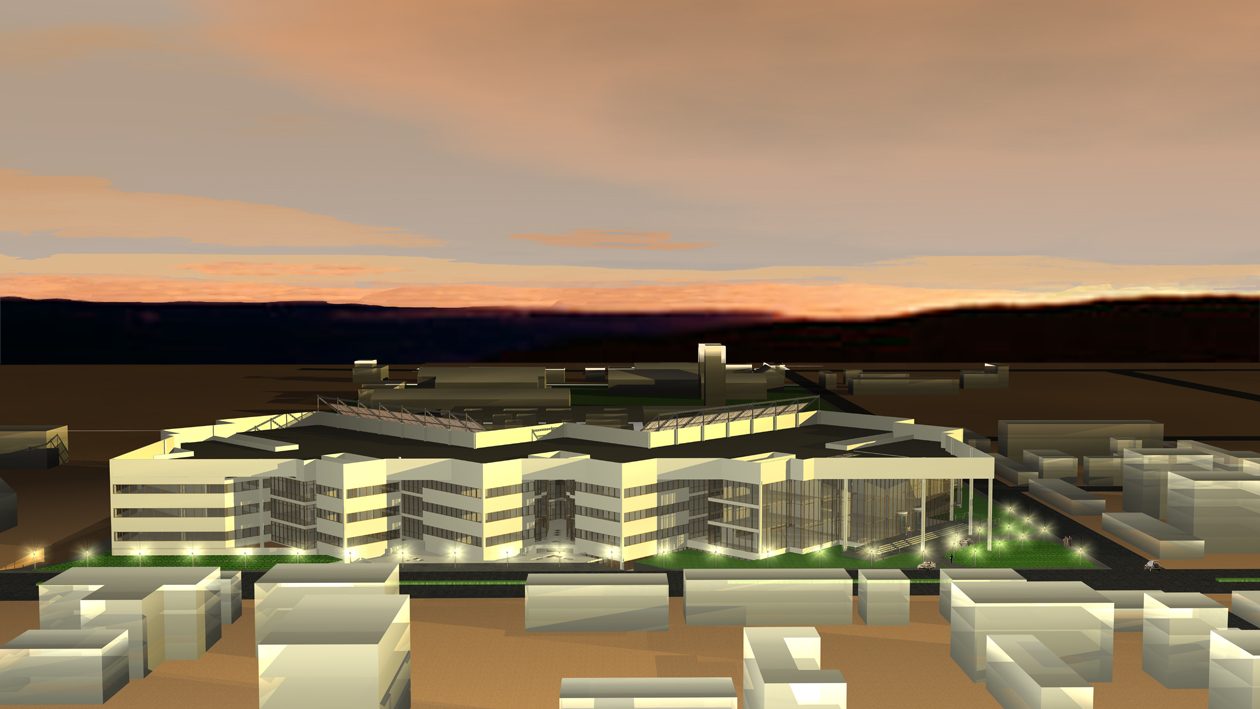 Visualisierung der Klinik in Afghanistan bei Abendlicht